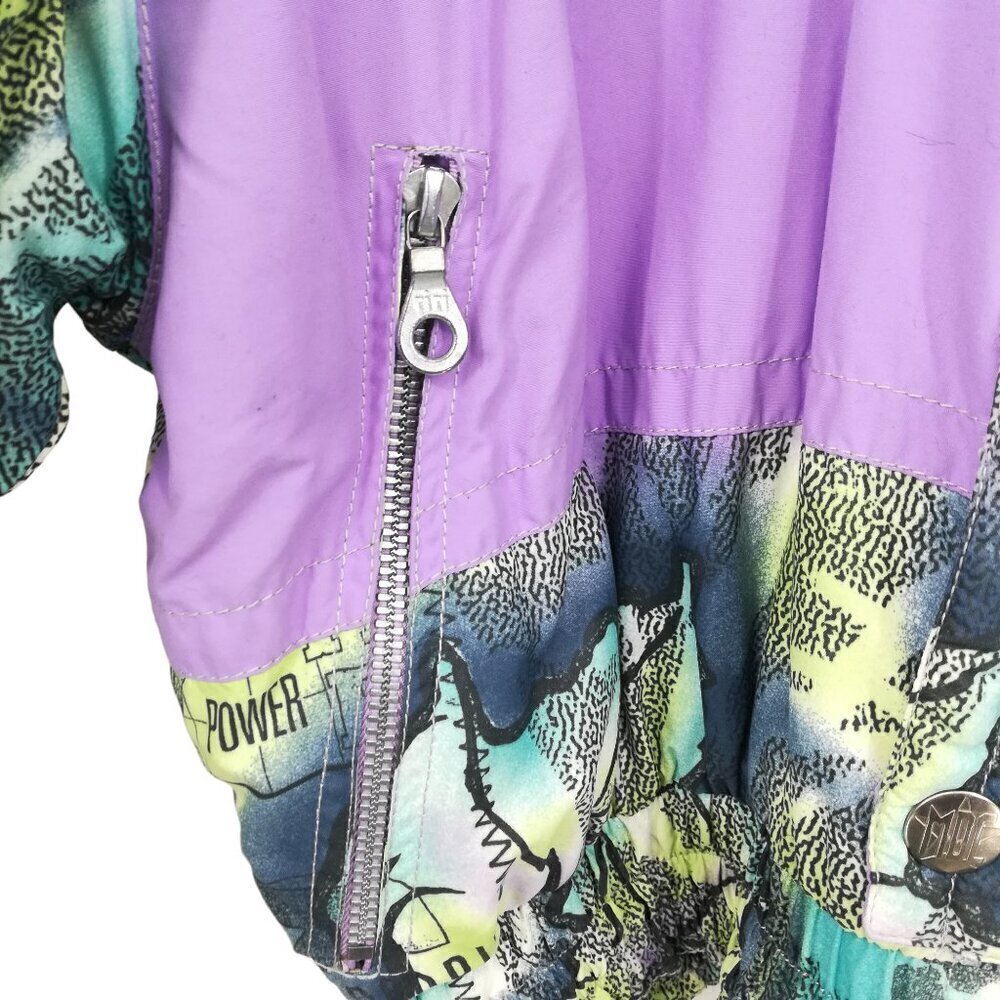 Vintage MDC Abstract Ski Jacket Size 12 Purple Pastel Bomber Color Block Winter - Picture 5 of 12